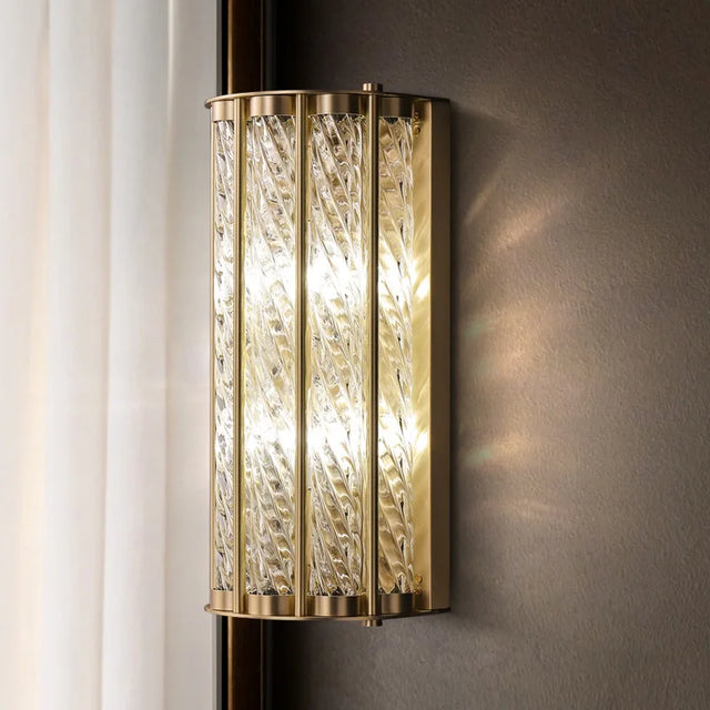 Modern Copper Wall Lamp for Hotel Villa Living Room Porch Office Corridor Long Glass LED Sconce Wall Light Home Decor