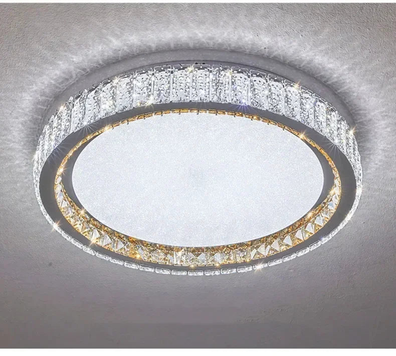 ‌Modern Luxury Dimmable Crystal Ceiling Light K9 Crystals Golden Ring Chandelier for Bedroom Living Room Dining Room LED Fixture