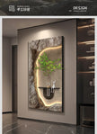 2024 Hydroponic green decorative painting background cream senior living room hanging painting sandstone new LED lights