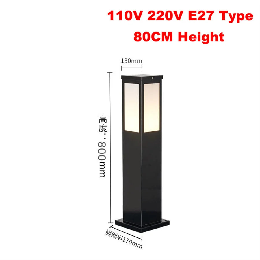 E27 Outdoor Path Light 40/60/80CM Pathway Post Light Waterproof Landscape LED Bollard Lighting Garden Backyard Lantern Lawn Lamp
