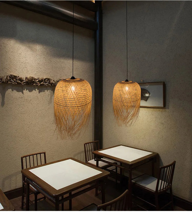 Southeast Asian Individuality Hand Woven Bamboo Chandelier Chinese Lamps Tea Room Restaurant Hotel Artistic Modeling Lampshade