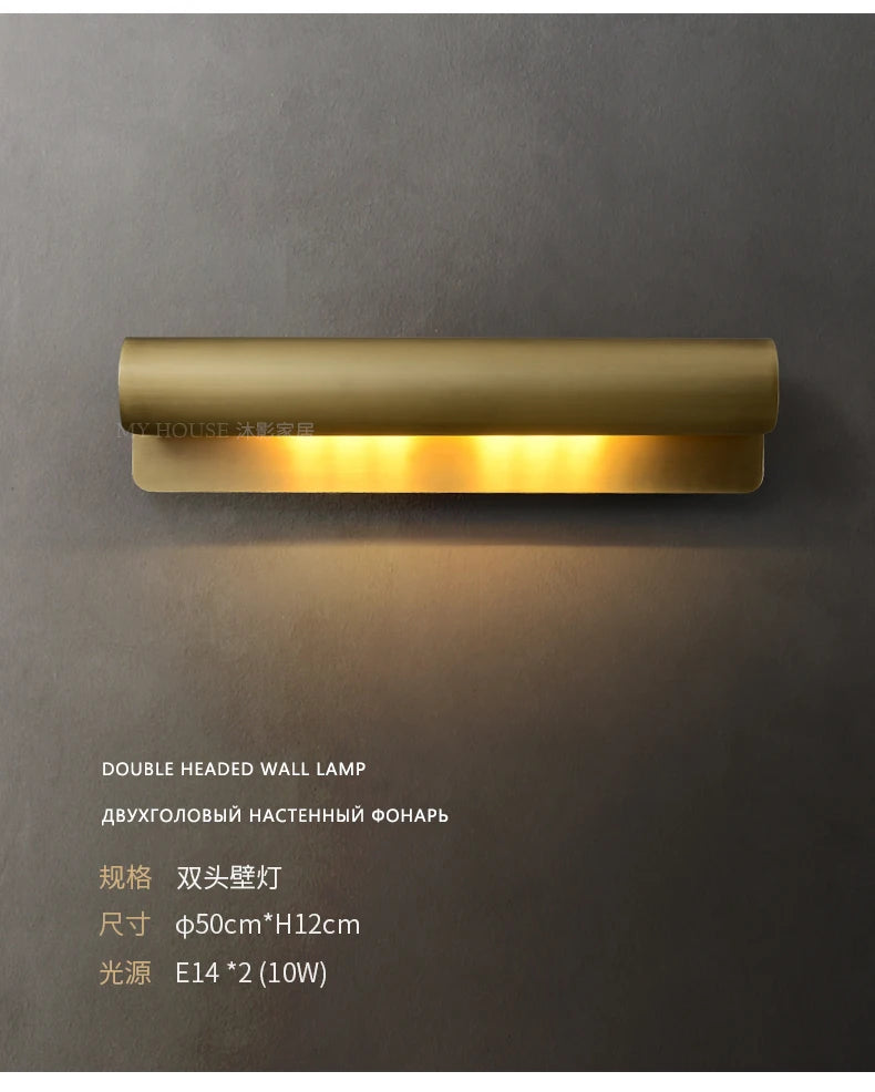 Post-Modern Designer Wall Lamp Minimalist Creative Living Room Hong Kong Style Light Luxury Copper Bedroom Decorative Wall Light