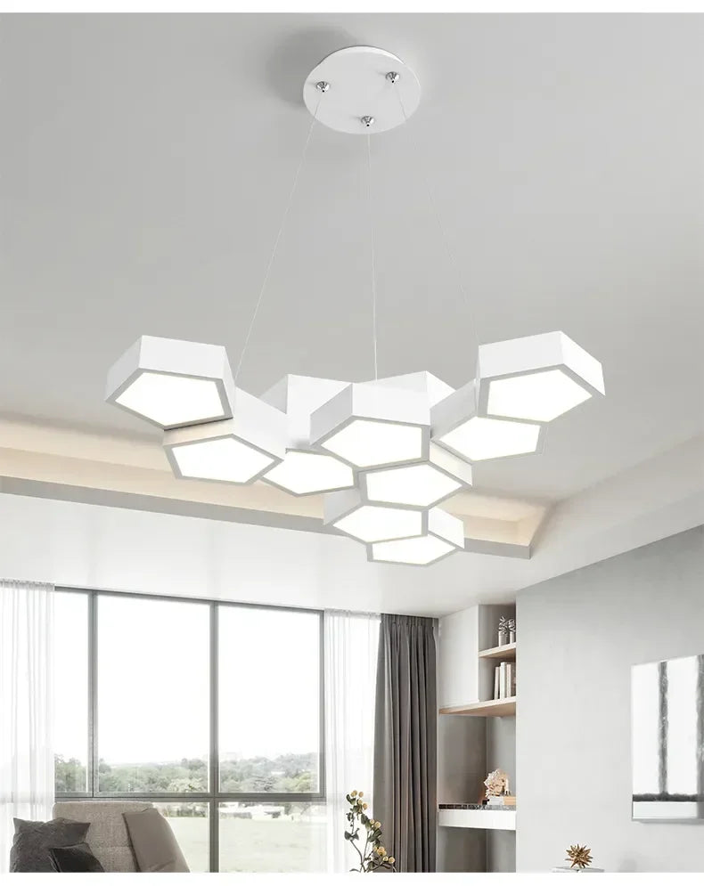 Nordic Designer Combination Honeycomb LED Indoor Ceiling Lamp,Remote Dimming Lustres Living Room Pendant Light Bedroom Decor