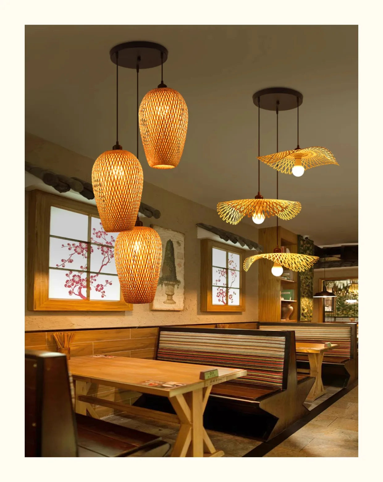 2026 Newest Bamboo Pendant Lamps Ceiling Lights Rattan Wicker Lustre Hand Knit Braiding Suspended Home Dining Braided Decor Hot
