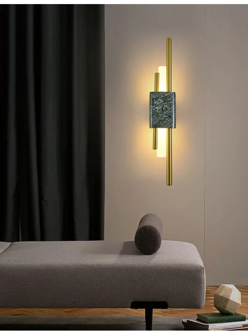 Luxury Green White Marble Wall Lamp Living Room Lobby Bedroom Golden Decor Bedside Sconce Hotel Aisle Staircase Led Light 6W