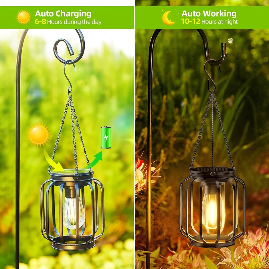 1/2pcs Solar Lantern Outdoor Light, Metal Solar Hanging Light, Brighter Hanging Solar Chandelier, Courtyard Garden Decoratiot
