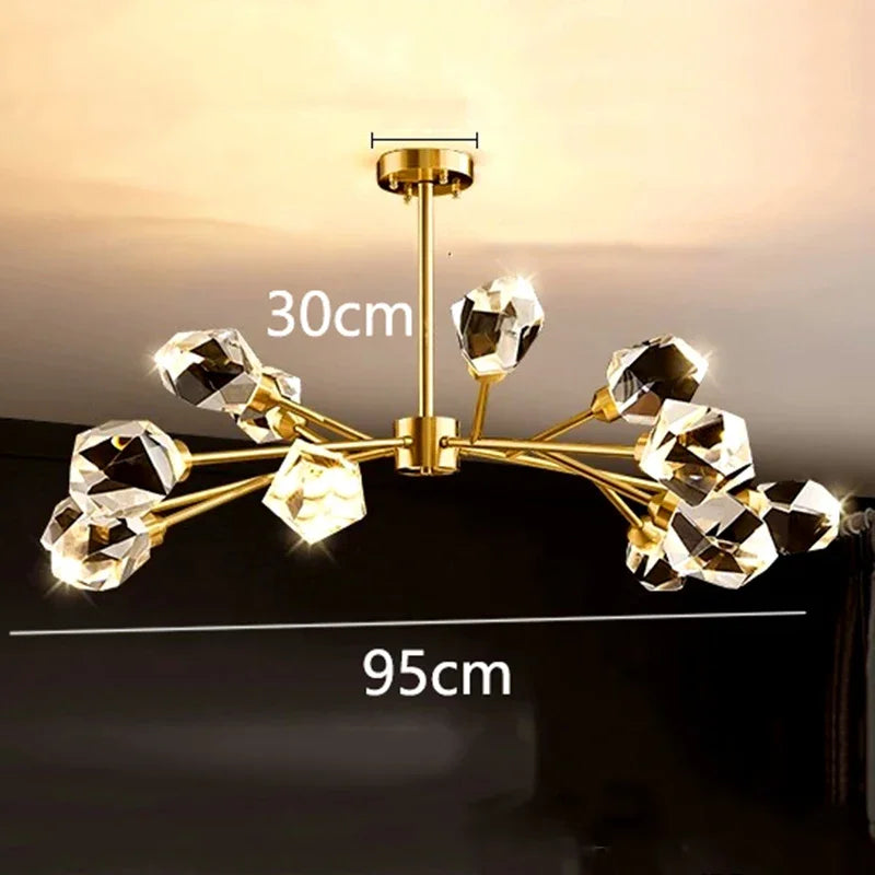 All-copper Molecular Long Crystal Chandelier Light Luxury Creative Post-modern Atmosphere Living Room LED Pendant Lights
