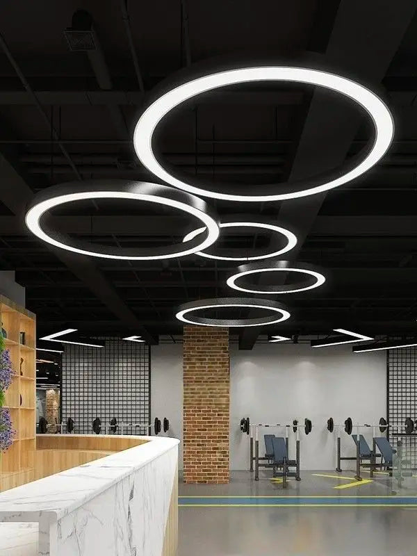 Modern minimalist geometric pendant lights, for dining room, gymnasium, LED hollow pendant lights, supermarket circular lights