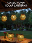 Outdoor Solar Rattan Lanterns, Waterproof Hanging Boho Solar Lights for Garden, Patio, Yard, Porch Decorative Lighting