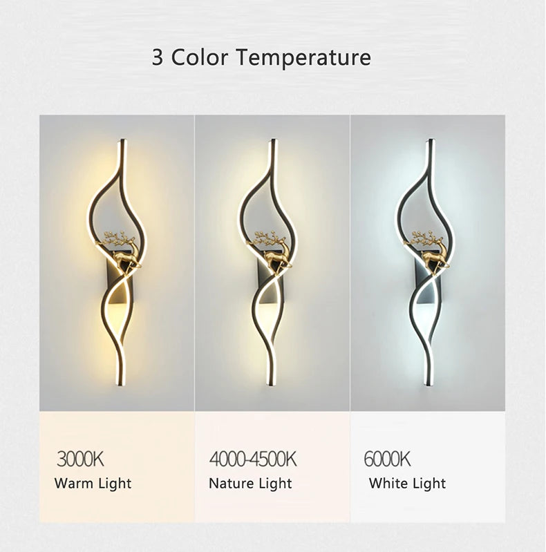 Modern Living Room Long Wall Lights with Anlter Design Gold Black TV Background Decorative Wall Lamp for Bedroom Remote Control