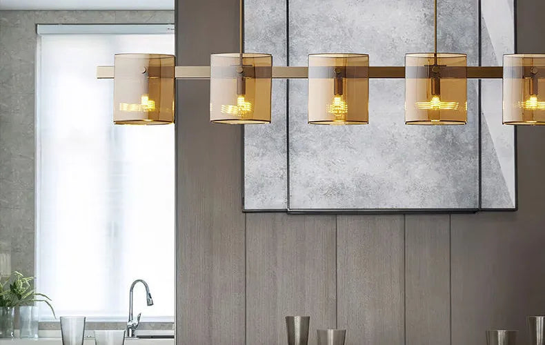 2026 Pendant Light For Bedroom Living Room Kitchen Dining Table Bar Home Decor Modern LED Glass Tile Suspension Lamp Smoke Gray