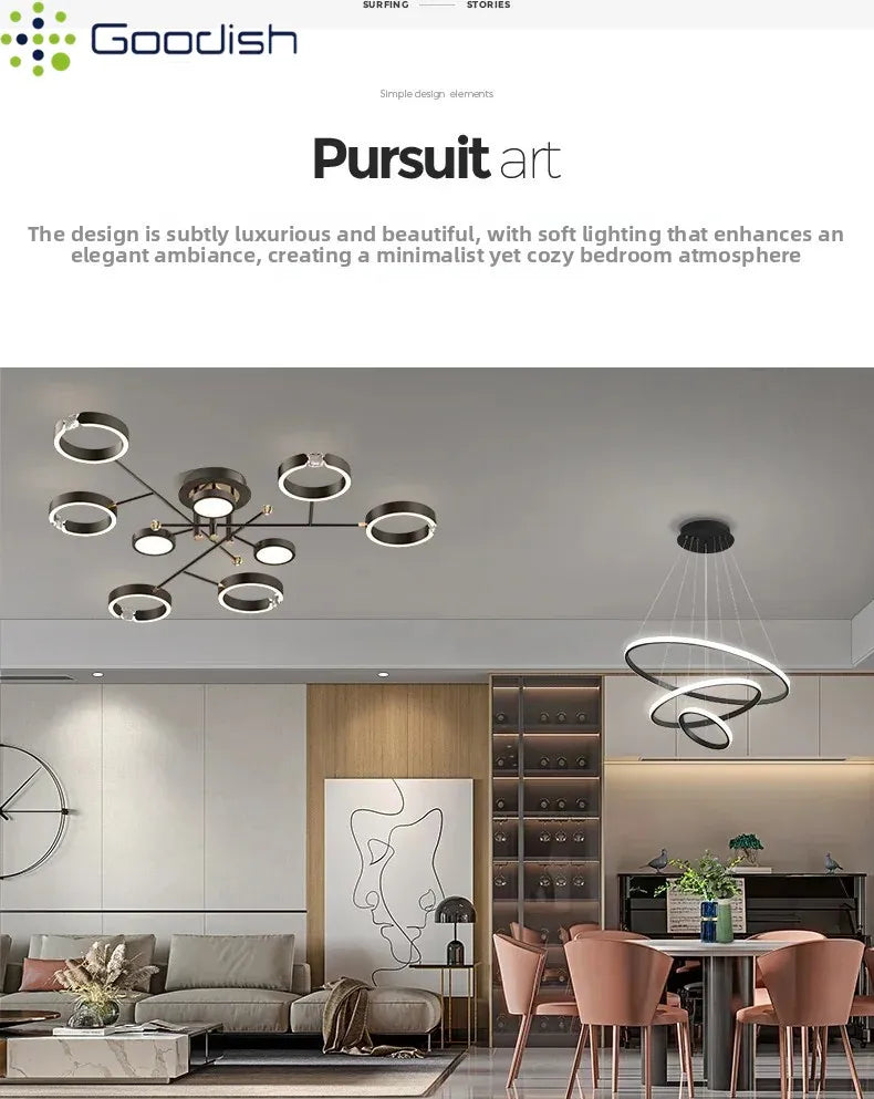 Modern Luxury Nordic Style Aluminum Circle Shaped LED Pendant Light Art Creative Lamp for Living Room Home Decoration Chandelier