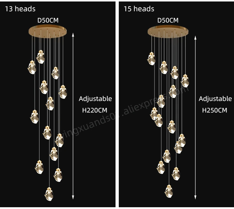Nordic Crystal Chandelier for Living Room Villa Ceiling Chandeliers Duplex Loft Hanging Lamps Stairscase Suspended Pendant Lamps