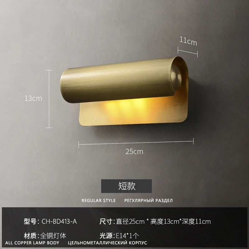Post-Modern Designer Wall Lamp Minimalist Creative Living Room Hong Kong Style Light Luxury Copper Bedroom Decorative Wall Light