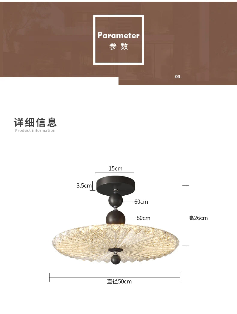 French Mid-Century Style Ceiling Lights Parlor Simple Retro Luxury Gold Resin Pleated Master Bedroom Room Decoration LED Fixture