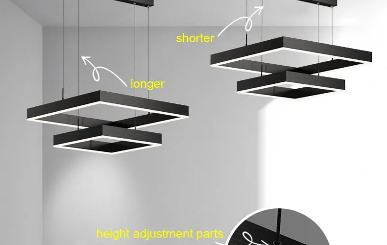 2026 LED Square Pendant Light For Dining Room Bedroom Living Room Home Loft Decor Modern Black Aluminum Hanging Lamp