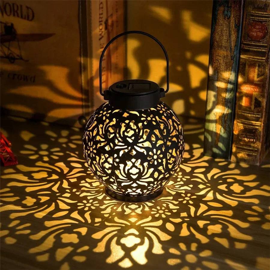 HOMEFISH Outdoor Solar Iron Art Hanging Light Hollow LED Waterproof Landscape Projection Lamp for Garden Decor