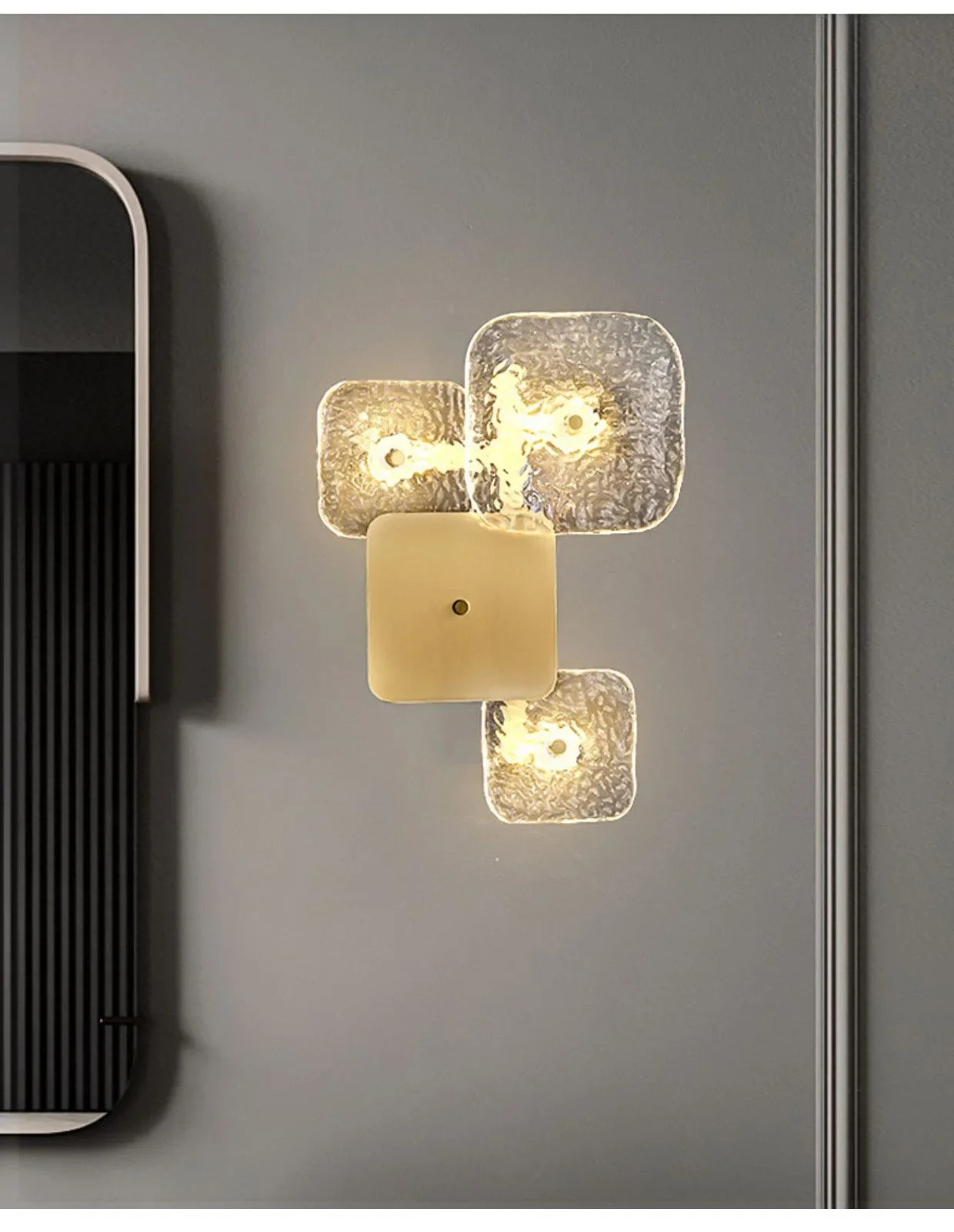 Postmodern Copper Crystal Square Wall Lamp Bedroom Bedside Hotel Villa Indoor Lighting Living Room Background Dector