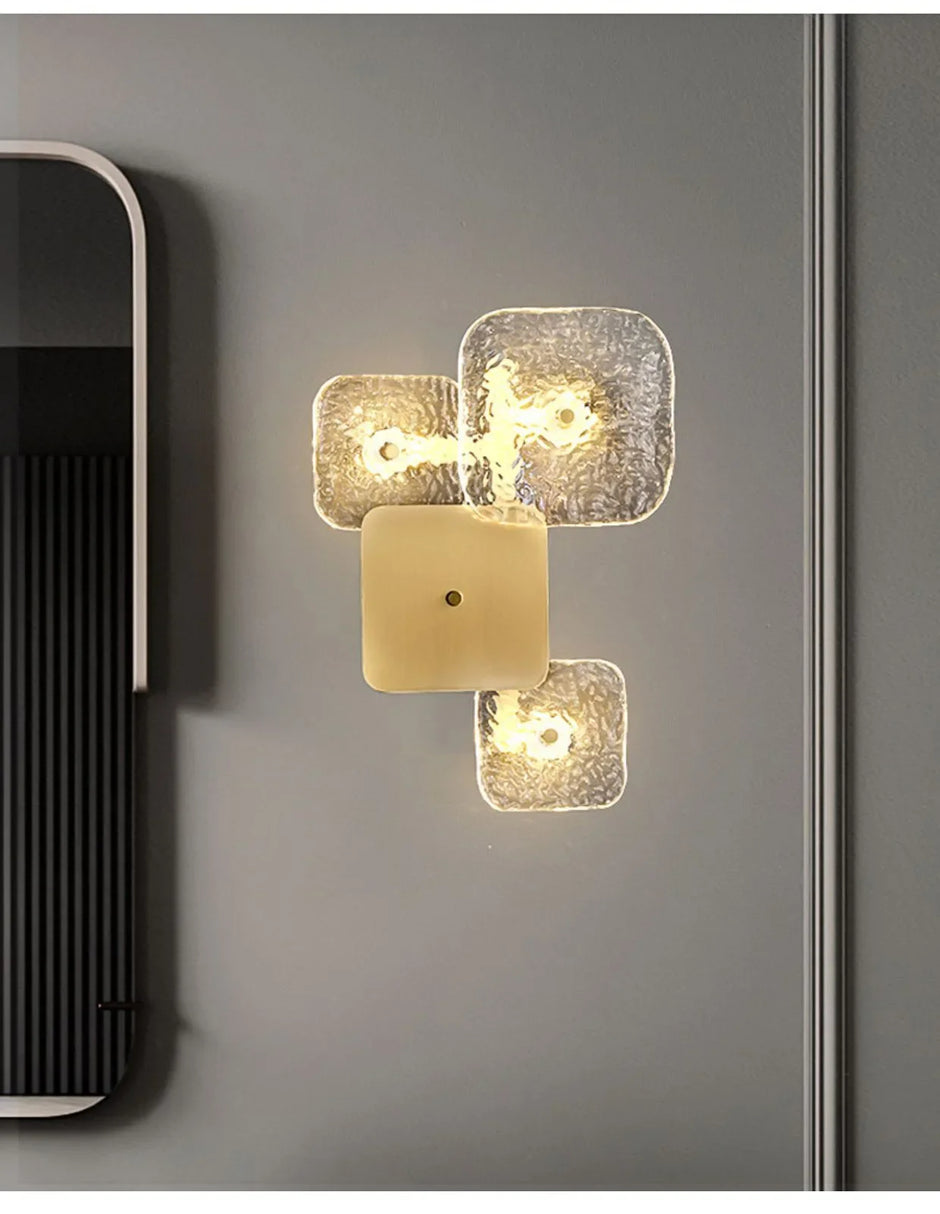 Postmodern Copper Crystal Square Wall Lamp Bedroom Bedside Hotel Villa Indoor Lighting Living Room Background Dector