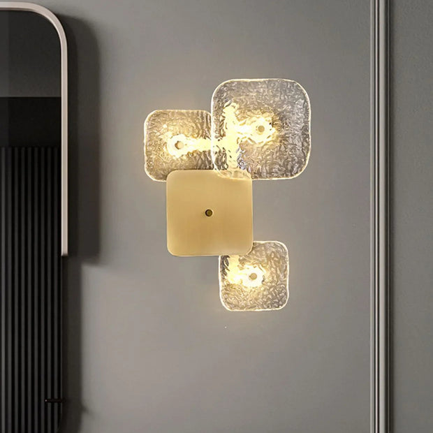 Postmodern Copper Crystal Square Wall Lamp Bedroom Bedside Hotel Villa Indoor Lighting Living Room Background Dector