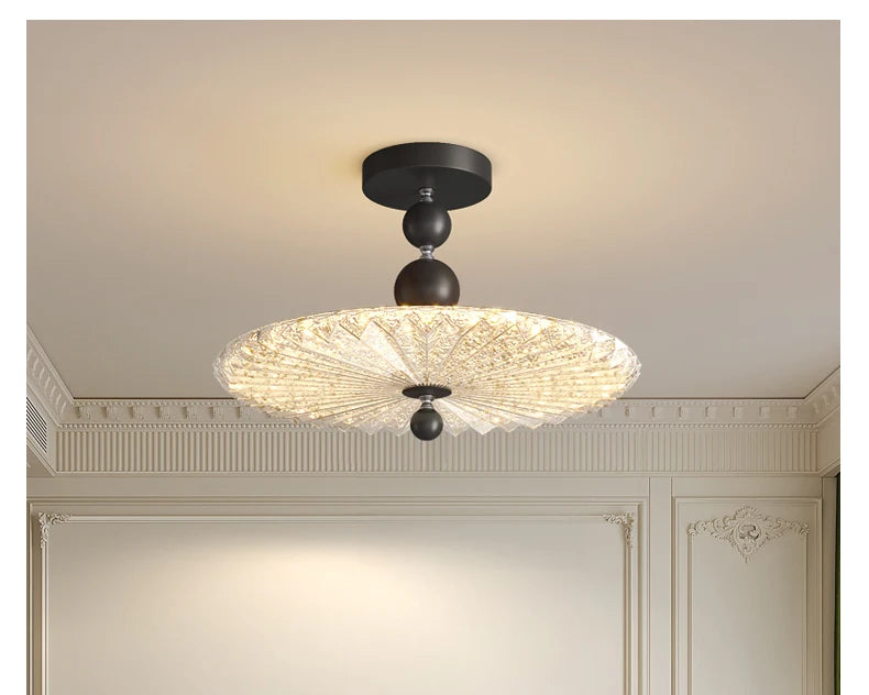 French Mid-Century Style Ceiling Lights Parlor Simple Retro Luxury Gold Resin Pleated Master Bedroom Room Decoration LED Fixture