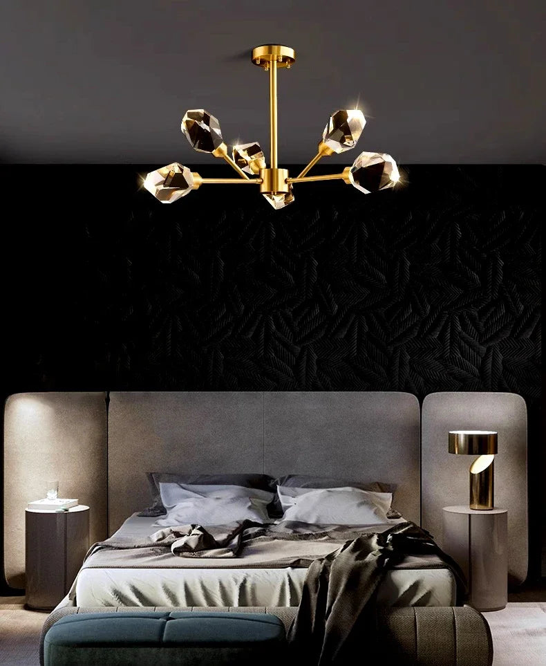 All-copper Molecular Long Crystal Chandelier Light Luxury Creative Post-modern Atmosphere Living Room LED Pendant Lights