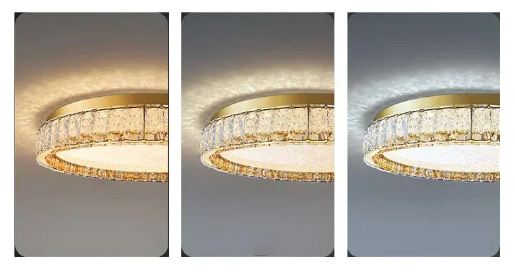 ‌Modern Luxury Dimmable Crystal Ceiling Light K9 Crystals Golden Ring Chandelier for Bedroom Living Room Dining Room LED Fixture