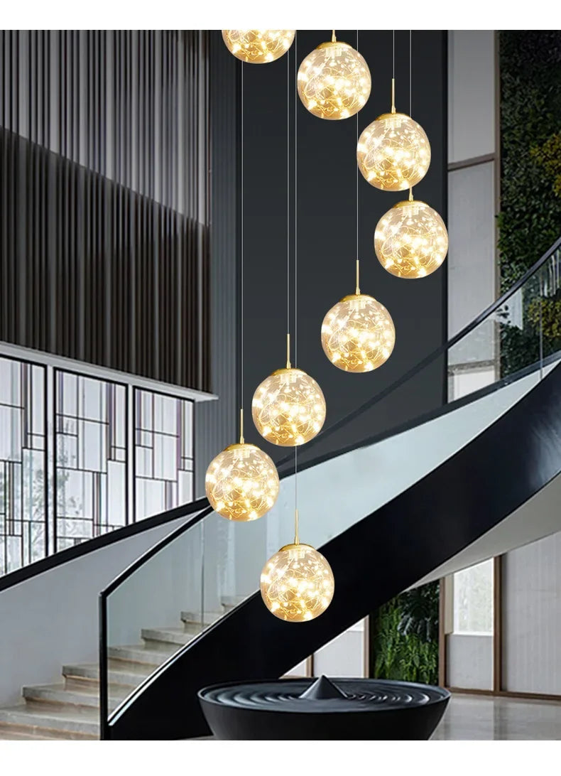 Starry Sky Staircase Chandelier Nordic Design Duplex Corridor Light Pendant Lights Apartment Hall