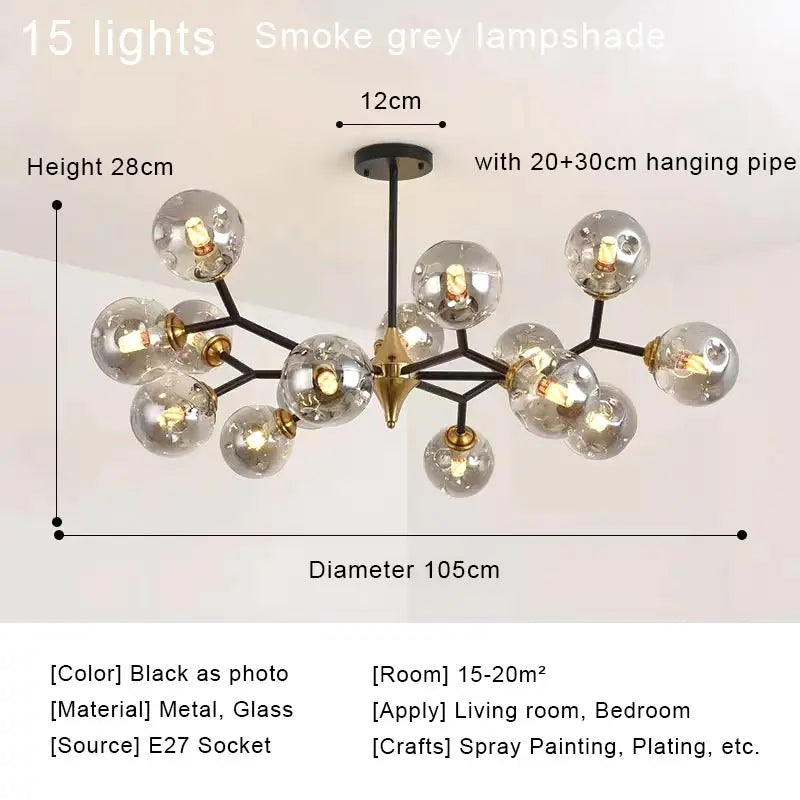 LED Glass Ball Chandelier Pendant Light for Indoor Decorative Lighting - Living Room Bedroom Dining Room