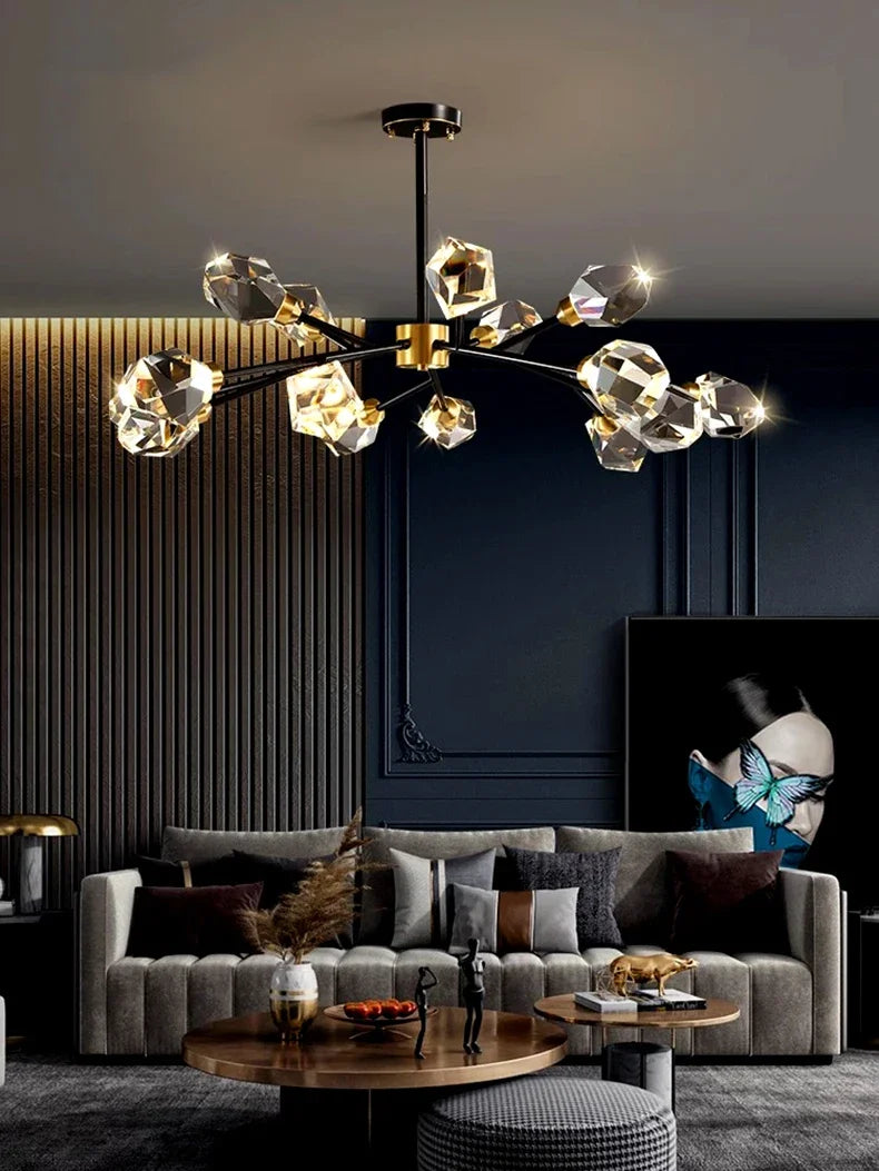 All-copper Molecular Long Crystal Chandelier Light Luxury Creative Post-modern Atmosphere Living Room LED Pendant Lights