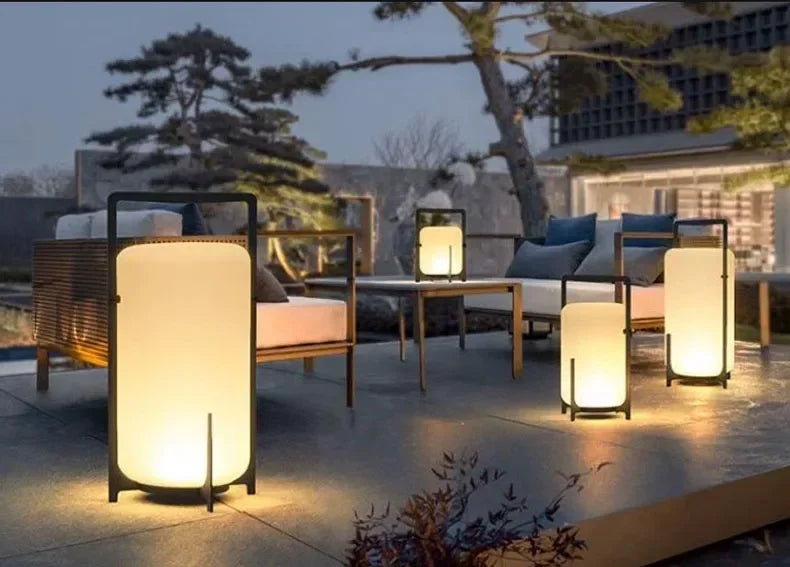 Japanese Style Garden Outdoor Waterproof LED Floor Lamp Simple Restaurant Hotel Acrylic Rechargeable Solar Power Standing Lamp