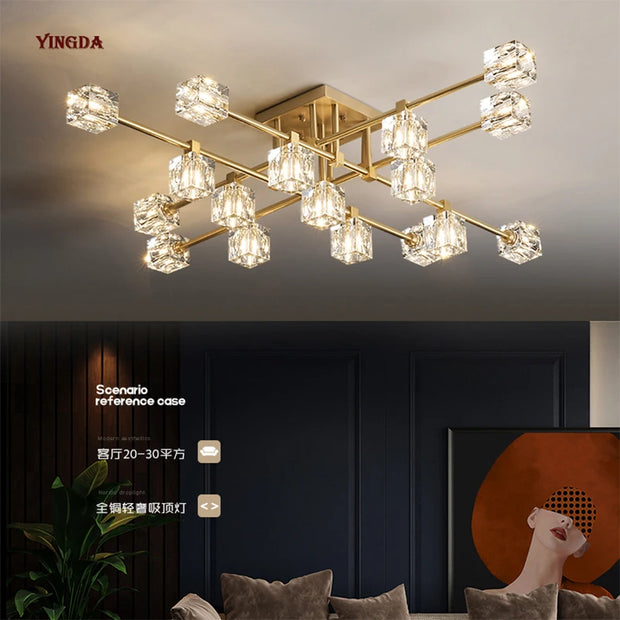 Light Luxury All Copper Living Room Ceiling Lamp, High-end Crystal Lamp, Creative Bedroom Lamp, Minimalist Dining Room Lamp