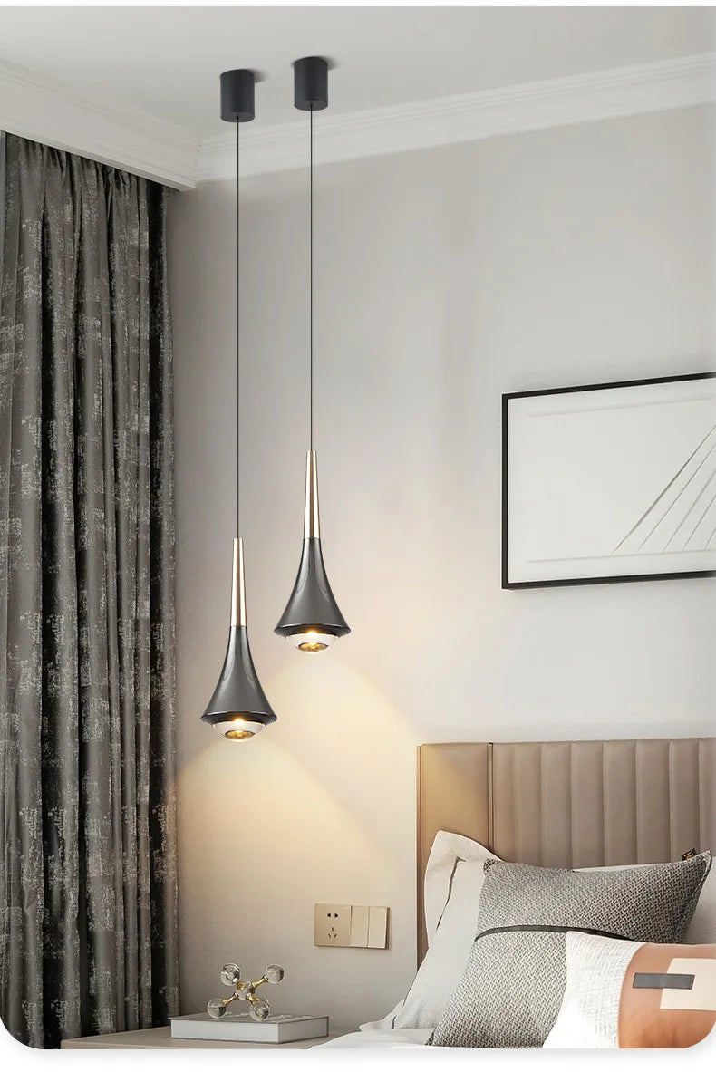 Bedroom Bedside Pendent Lamp Nordic Modern Living Room Study Decoration Simple Creative Light Luxury Bar Glass LED Chandelier