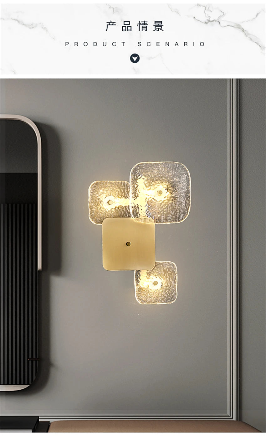 Modern Gold Full Copper Glass Living Room Wall Lamps Hotel Lobby Aisle Villa Bathroom Bedroom Home Art Deco Wall Lights