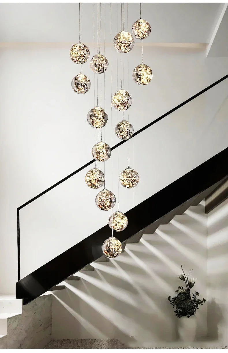 Starry Sky Staircase Chandelier Nordic Design Duplex Corridor Light Pendant Lights Apartment Hall