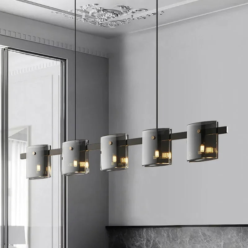 2026 Pendant Light For Bedroom Living Room Kitchen Dining Table Bar Home Decor Modern LED Glass Tile Suspension Lamp Smoke Gray