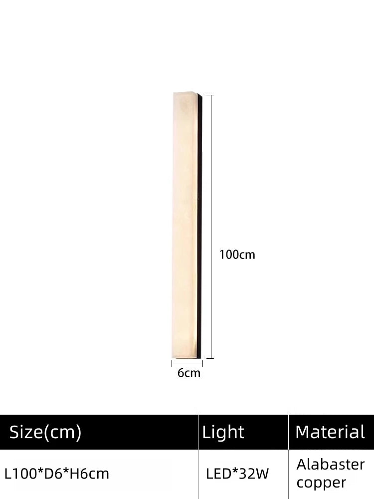 Nordic Hotel Bedroom Corridor Alabaster White Lampshade Strip Natural Marble Stone Wall Sconces Lights Indoor Copper Wall Lamps