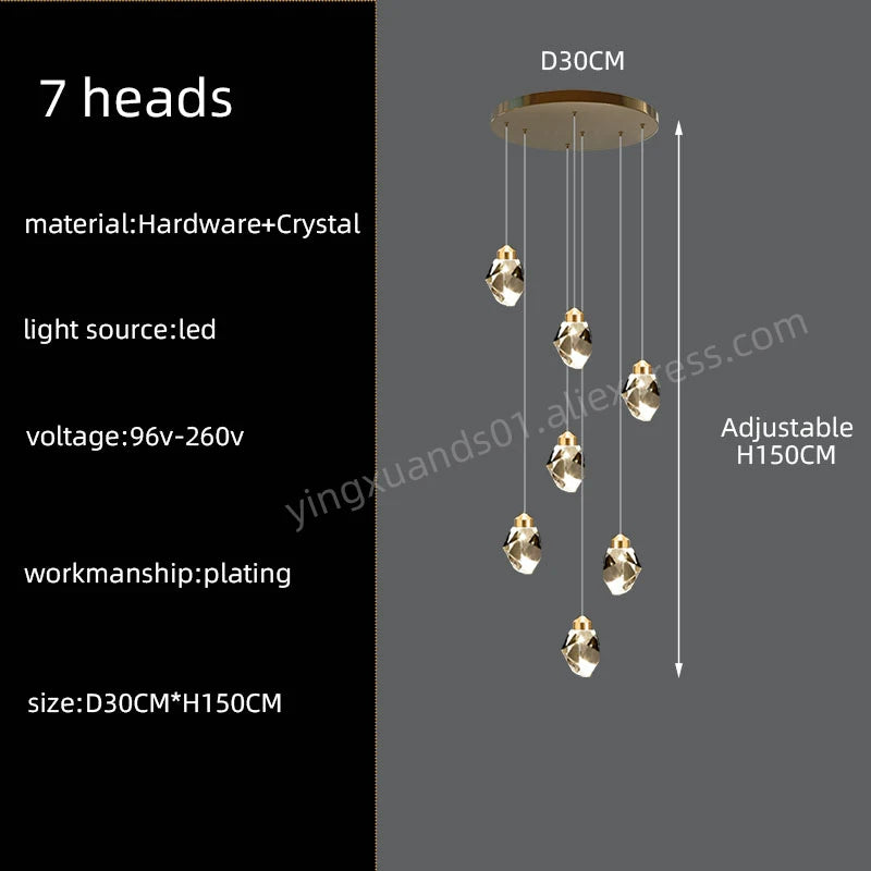 Nordic Crystal Chandelier for Living Room Villa Ceiling Chandeliers Duplex Loft Hanging Lamps Stairscase Suspended Pendant Lamps