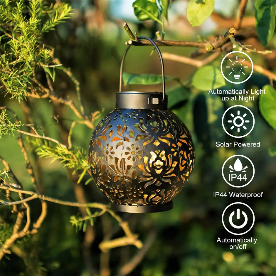 HOMEFISH Outdoor Solar Iron Art Hanging Light Hollow LED Waterproof Landscape Projection Lamp for Garden Decor