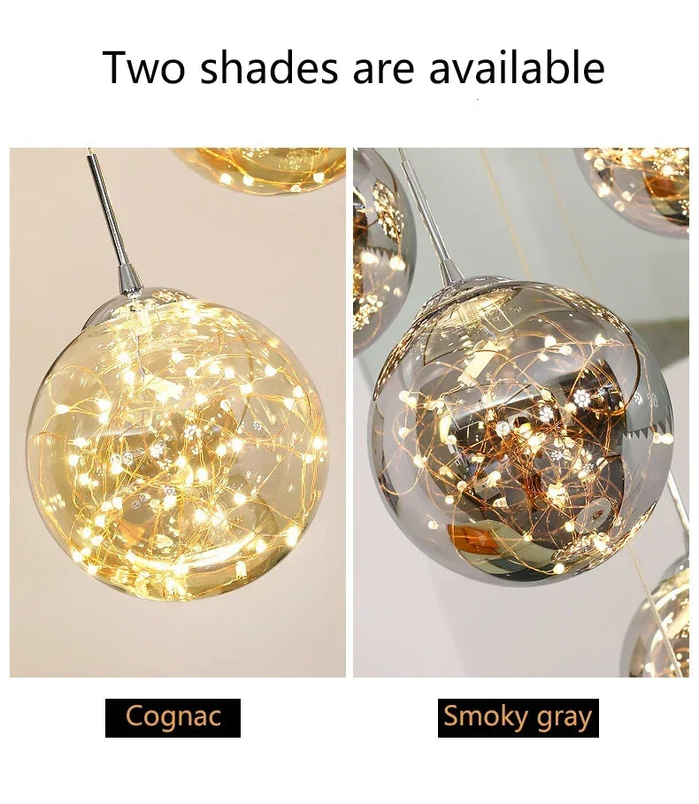 Starry Sky Staircase Chandelier Nordic Design Duplex Corridor Light Pendant Lights Apartment Hall