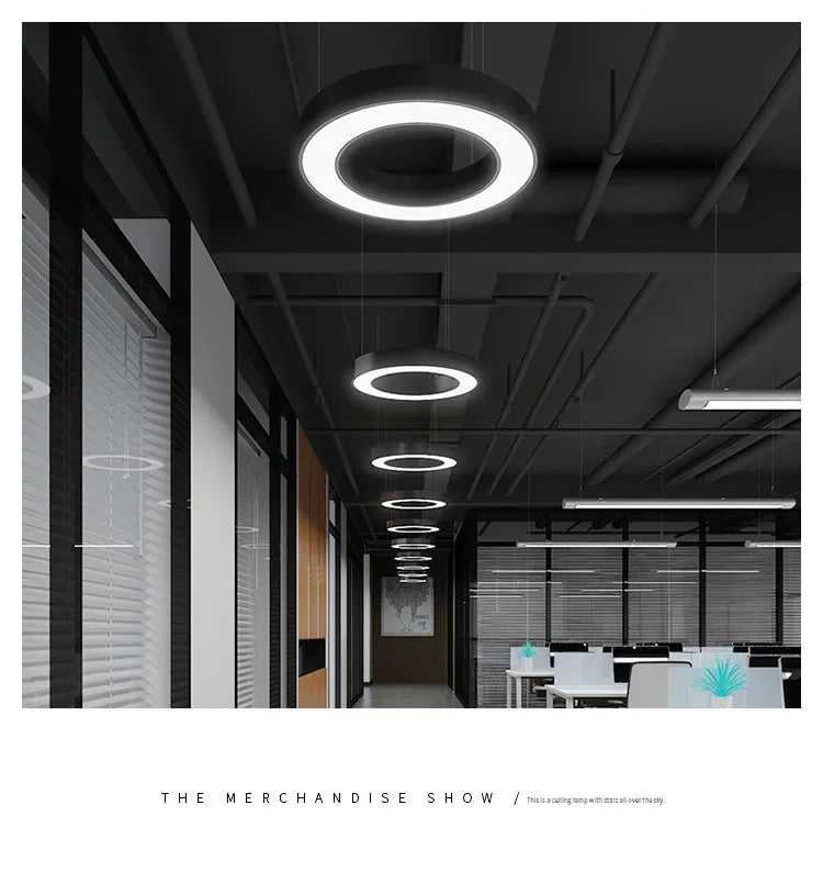 LED round Ring Chandelier Industrial Style for Office Shop Lobby Circle Engineering Lighting Fixture