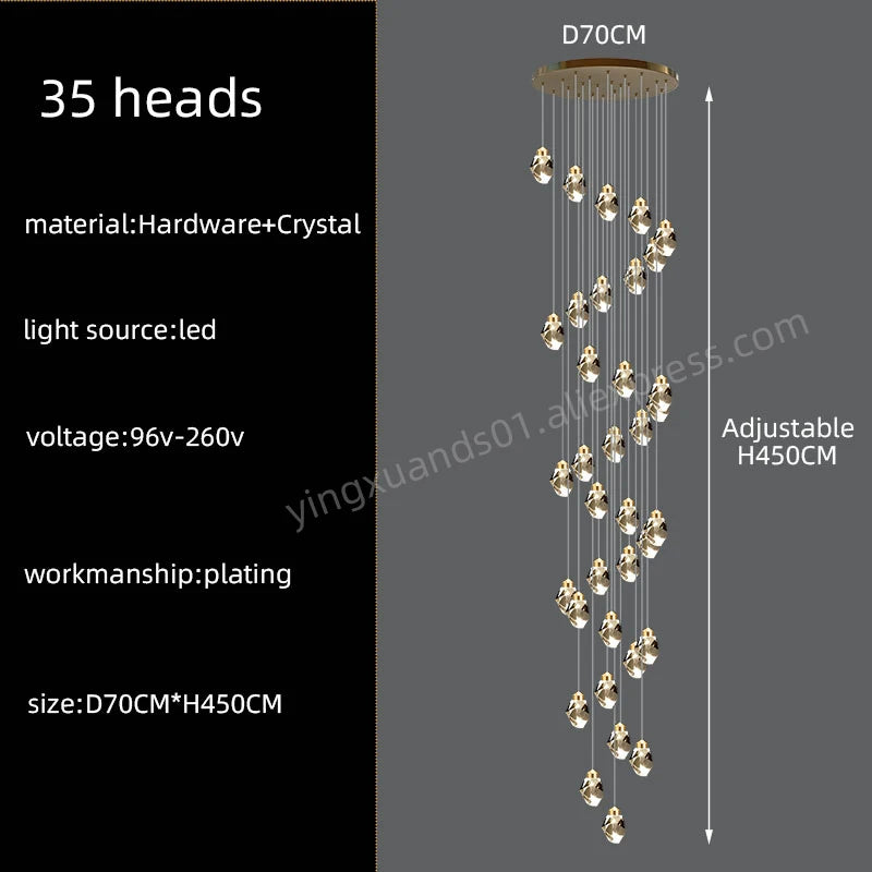Nordic Crystal Chandelier for Living Room Villa Ceiling Chandeliers Duplex Loft Hanging Lamps Stairscase Suspended Pendant Lamps
