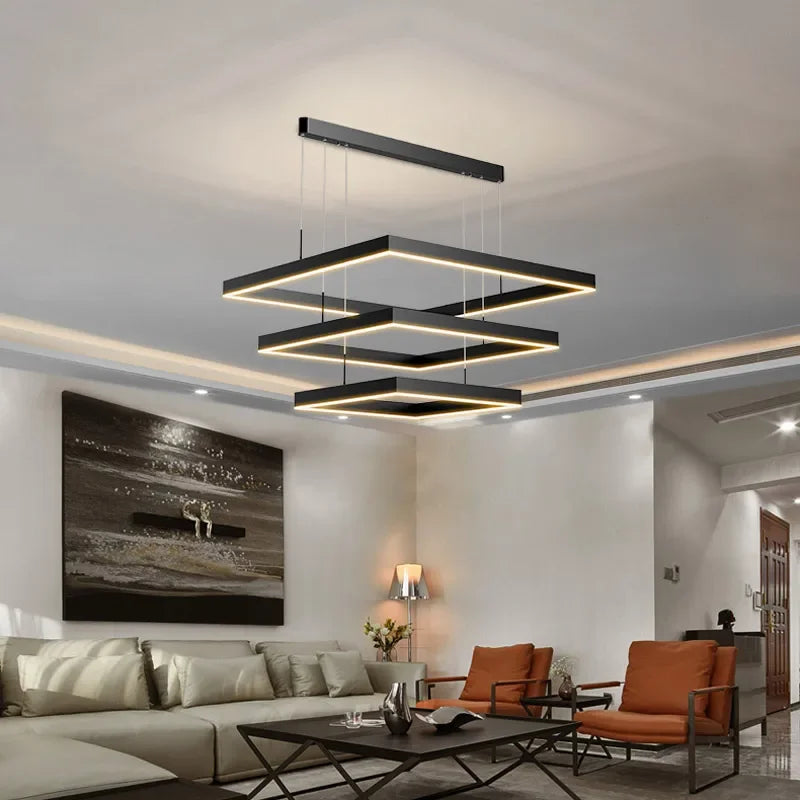 2026 LED Square Pendant Light For Dining Room Bedroom Living Room Home Loft Decor Modern Black Aluminum Hanging Lamp