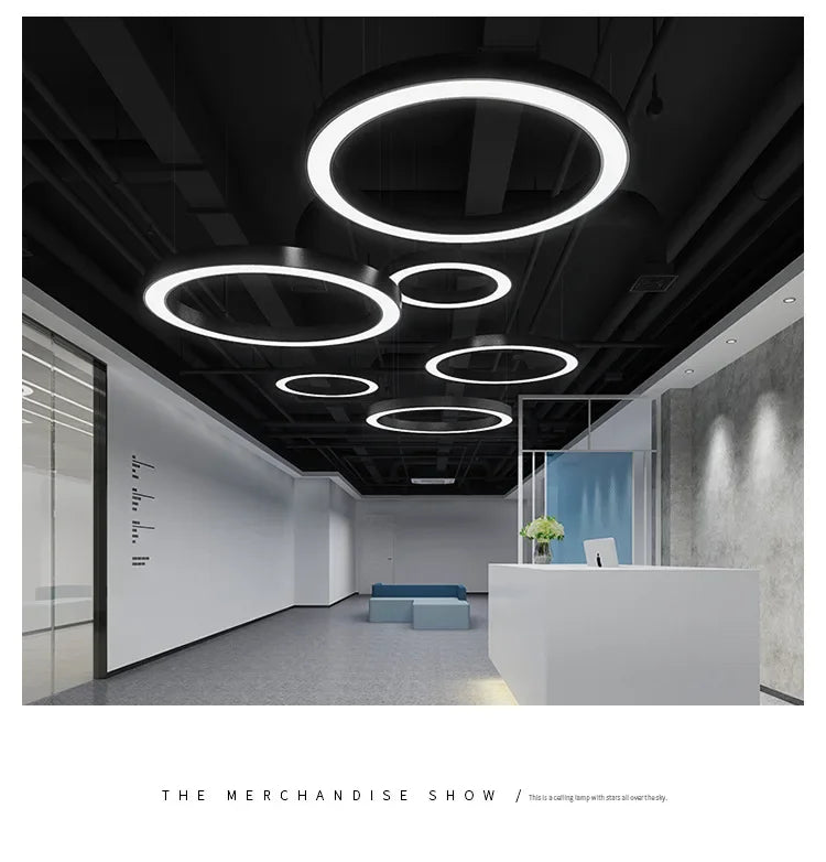 LED round Ring Chandelier Industrial Style for Office Shop Lobby Circle Engineering Lighting Fixture