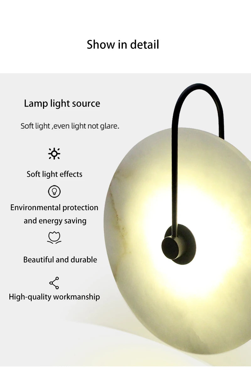 Modern LED Marble Wall Sconce Light Fixture Alabaster Lamp Living Room Bedroom Bedside Home Art Decoration Stone Decor Indoor