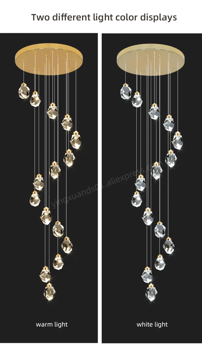 Nordic Crystal Chandelier for Living Room Villa Ceiling Chandeliers Duplex Loft Hanging Lamps Stairscase Suspended Pendant Lamps