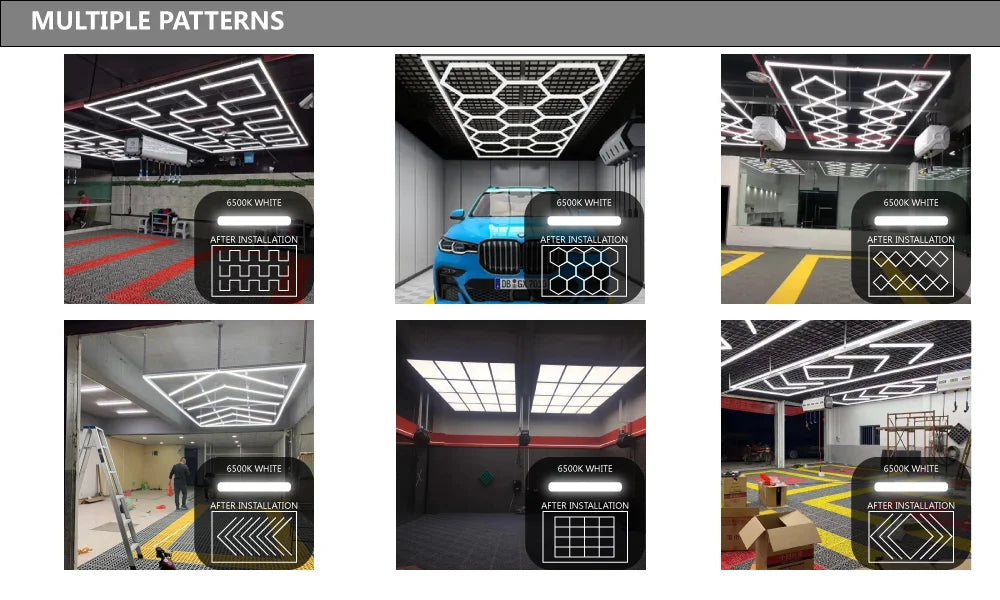 Hexagon LED Light for Garage Ceiling Auto Car Body Repair Workshop Barbershop Hair Salon Gym - Customized Lighting Lamp