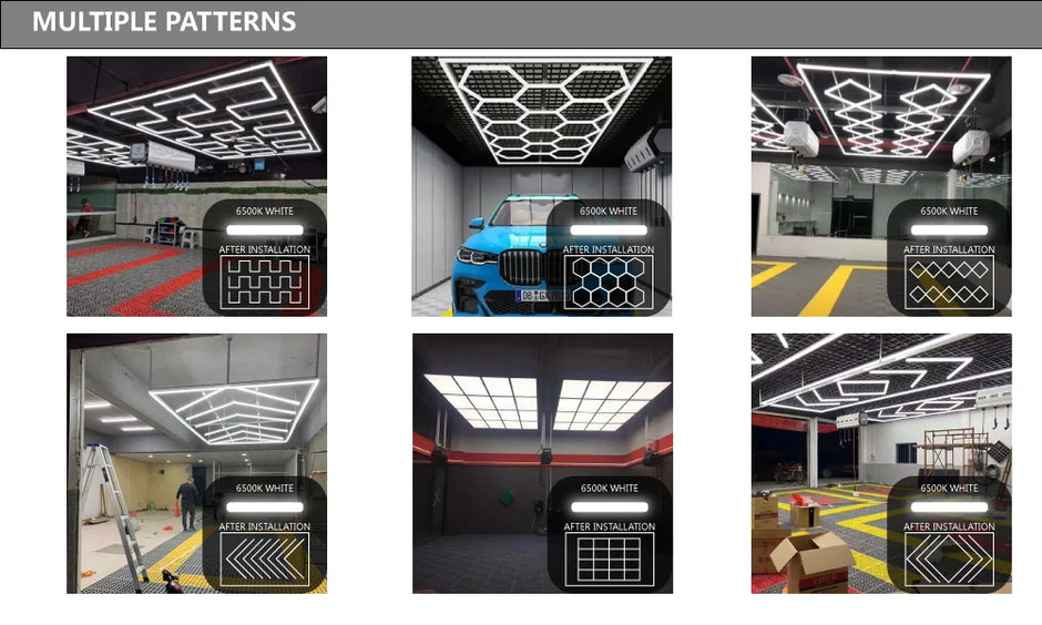 Hexagon LED Light for Garage Ceiling Auto Car Body Repair Workshop Barbershop Hair Salon Gym - Customized Lighting Lamp