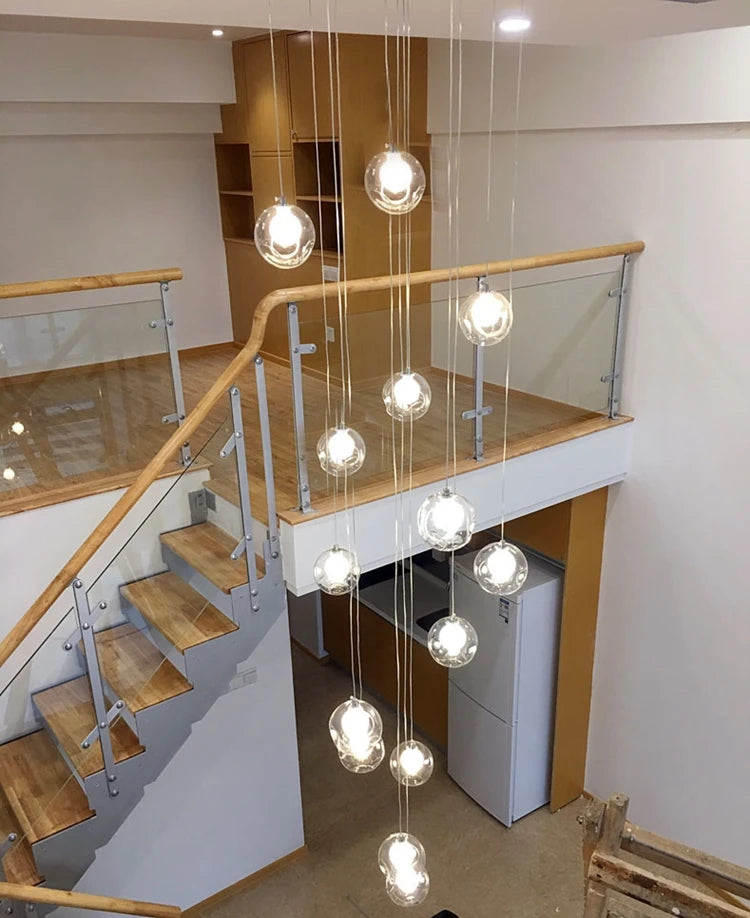 Nordic luxury White Magic bean Design glass LED Chandelier Lighting lustre Hardware Ceiling Duplex staircase Attic luminaire