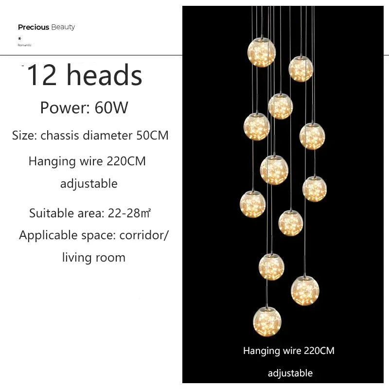 Starry Sky Staircase Chandelier Nordic Design Duplex Corridor Light Pendant Lights Apartment Hall